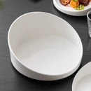 Asymmetrical White Slanted Bowl Plate for Modern Dining