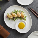 Elegant White Porcelain Plate with Sauce Dip Feature