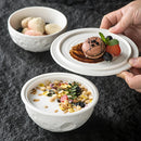White Ceramic Lidded Moon Surface Covered Bowl