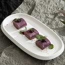 White Oval Serving Plate with Textured Rim for Elegant Dining