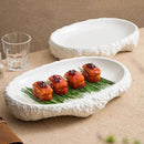White Rustic Oval Plate with Textured Stone Edge