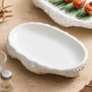 White Rustic Oval Plate with Textured Stone Edge