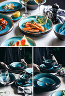 Ice Cracking Glaze Blue Ceramic Plates