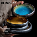 Ice Split Glaze Blue Ceramic Plates