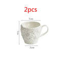 2 Pieces White Textured Ceramic Coffee Mug, Hammered Finish
