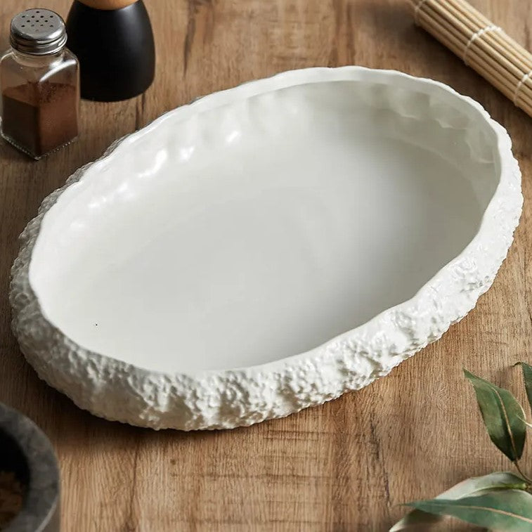 Artisan White Oval Ceramic Plate Elevate Your Dining Experience