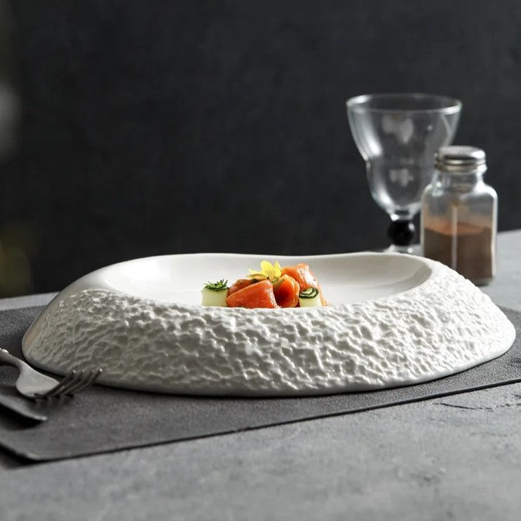 Asymmetric Fine Dining White Ceramic Plate