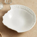 Asymmetric White Textured Ceramic Plate for Fine Dining