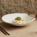 Asymmetric White Textured Ceramic Plate for Fine Dining