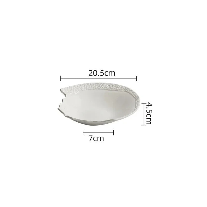 Asymmetric White Textured Ceramic Plate for Fine Dining