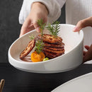 Asymmetrical White Slanted Bowl Plate for Modern Dining