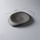 Black & White Textured Ceramic Plate, Irregular Oval, for Appetizers and Desserts
