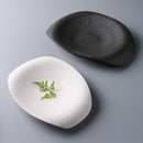 Black & White Textured Ceramic Plate, Irregular Oval, for Appetizers and Desserts