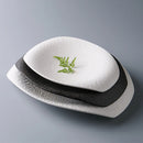 Black & White Textured Ceramic Plate, Irregular Oval, for Appetizers and Desserts