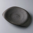 Black & White Textured Ceramic Plate, Irregular Oval, for Appetizers and Desserts