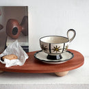 Botanical Ceramic Coffee Cup and Saucer, Pedestal, Loop Handle