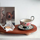 Botanical Ceramic Coffee Cup and Saucer, Pedestal, Loop Handle