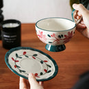 Botanical Ceramic Coffee Cup and Saucer, Pedestal, Loop Handle