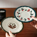 Botanical Ceramic Coffee Cup and Saucer, Pedestal, Loop Handle