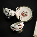 Botanical Ceramic Coffee Cup and Saucer, Pedestal, Loop Handle