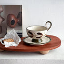 Botanical Ceramic Coffee Cup and Saucer, Pedestal, Loop Handle