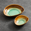 Brown and Green Glaze Oval Pasta Bowl