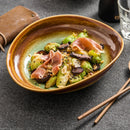 Brown and Green Glaze Oval Pasta Bowl