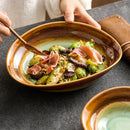 Brown and Green Glaze Oval Pasta Bowl