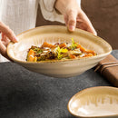 Brown and Green Glaze Oval Pasta Bowl