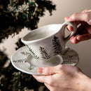 Ceramic Coffee Cup and Saucer, Irregular, Fern Pattern
