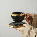 Ceramic Coffee Cup and Saucer, Metallic Glaze, Artisan Finish