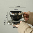 Ceramic Coffee Cup and Saucer, Metallic Glaze, Artisan Finish