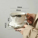 Ceramic Coffee Cup and Saucer, Metallic Glaze, Artisan Finish