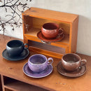 Ceramic Coffee Cup and Saucer, Round, Double Loop Handle