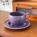 Ceramic Coffee Cup and Saucer, Round, Double Loop Handle