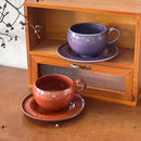 Ceramic Coffee Cup and Saucer, Round, Double Loop Handle