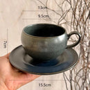 Ceramic Coffee Cup and Saucer, Round, Double Loop Handle