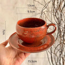Ceramic Coffee Cup and Saucer, Round, Double Loop Handle