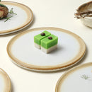 White Ceramic Flat Plate with Reactive Beige Rim