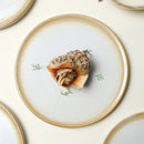 White Ceramic Flat Plate with Reactive Beige Rim