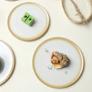 White Ceramic Flat Plate with Reactive Beige Rim