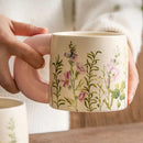 Ceramic Mug, Floral Design with Green Handle, for Coffee and Tea