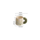 Ceramic Mug, Floral Design with Green Handle, for Coffee and Tea