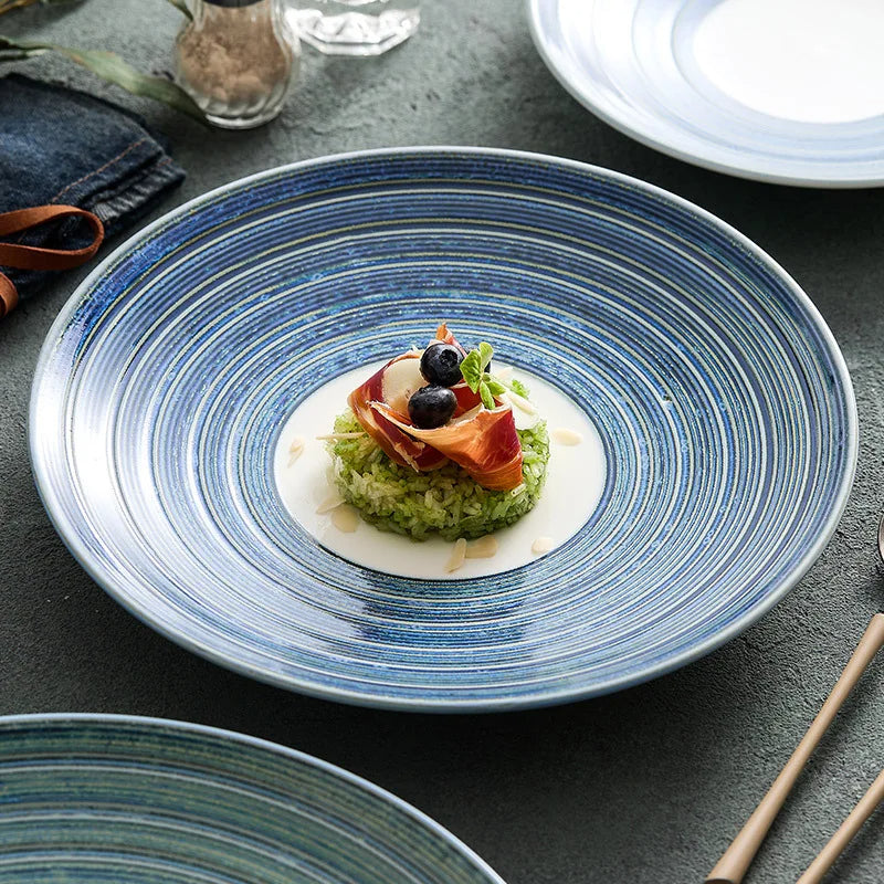 Concentric Blue Rings Ceramic Dinner Plate