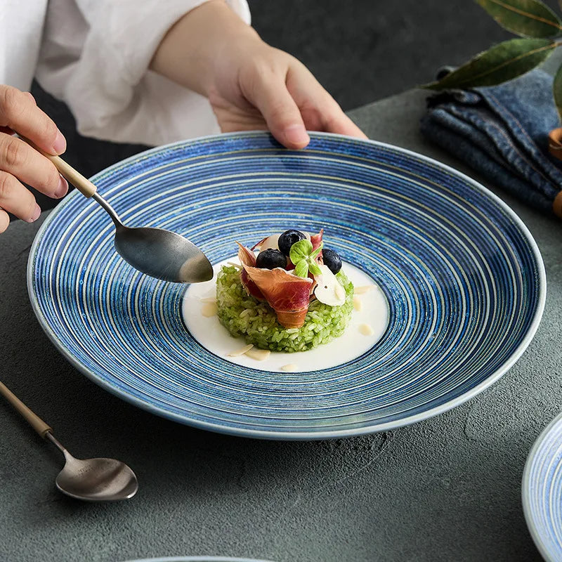 Concentric Blue Rings Ceramic Dinner Plate