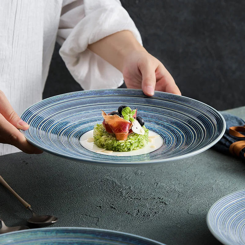 Concentric Blue Rings Ceramic Dinner Plate