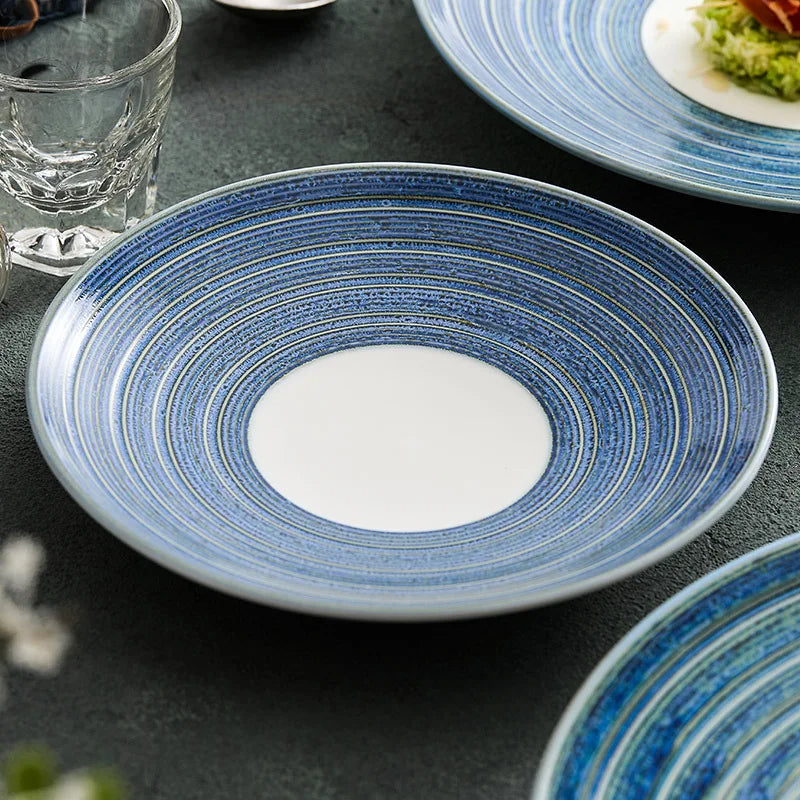 Concentric Blue Rings Ceramic Dinner Plate