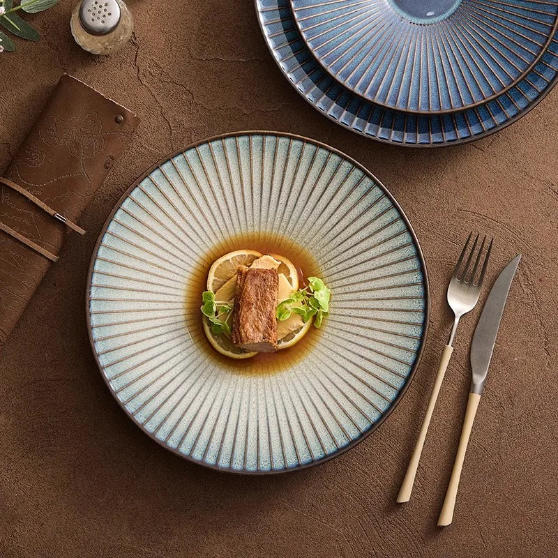 Deep Radial Textured Ceramic Plate for Elegant Dining