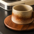 Earth Tone Ceramic Coffee Mug, Round Wooden Handle
