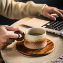 Earth Tone Ceramic Coffee Mug, Round Wooden Handle